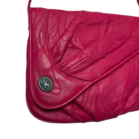 Vintage Viva California Leather Patchwork Crossbody Bag Hot Pink Clutch Purse - Picture 3 of 7